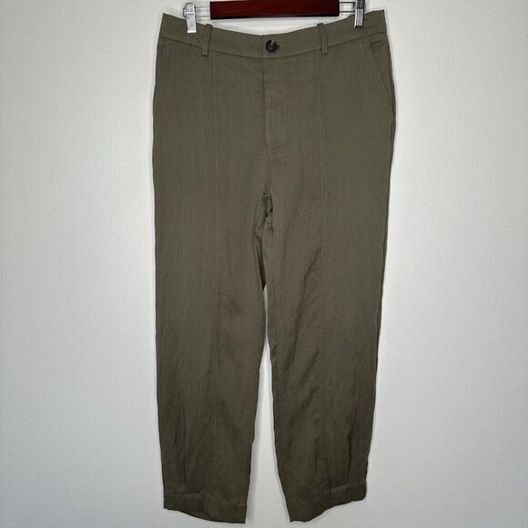 Zara Pleated Ankle Pants Size M Khaki Baggy - Picture 3 of 14